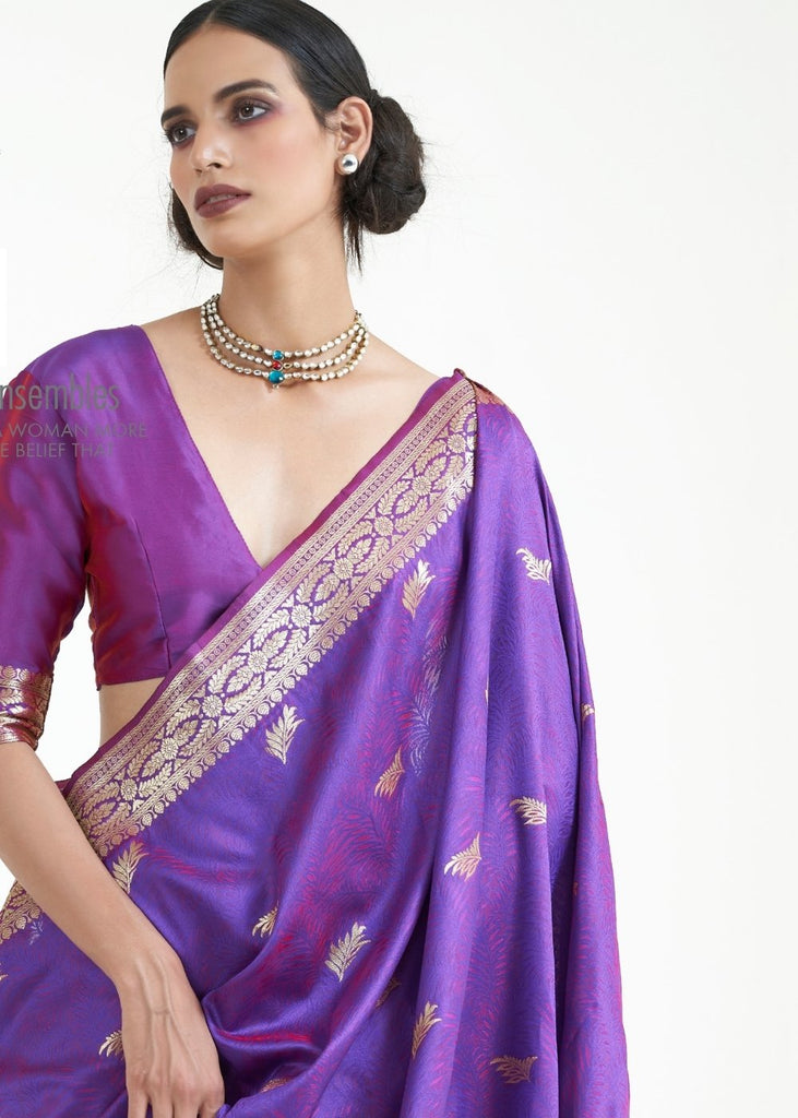 Grape Purple Arts Silk Paithani Saree With Blouse Piece – paanericlothing