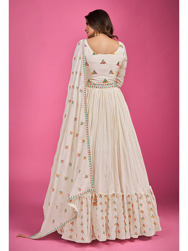 White Chinon Silk Embroidered Gown Clothsvilla