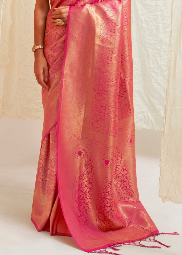 Hot Pink & Golden Blend Kanjivaram Silk Saree Clothsvilla