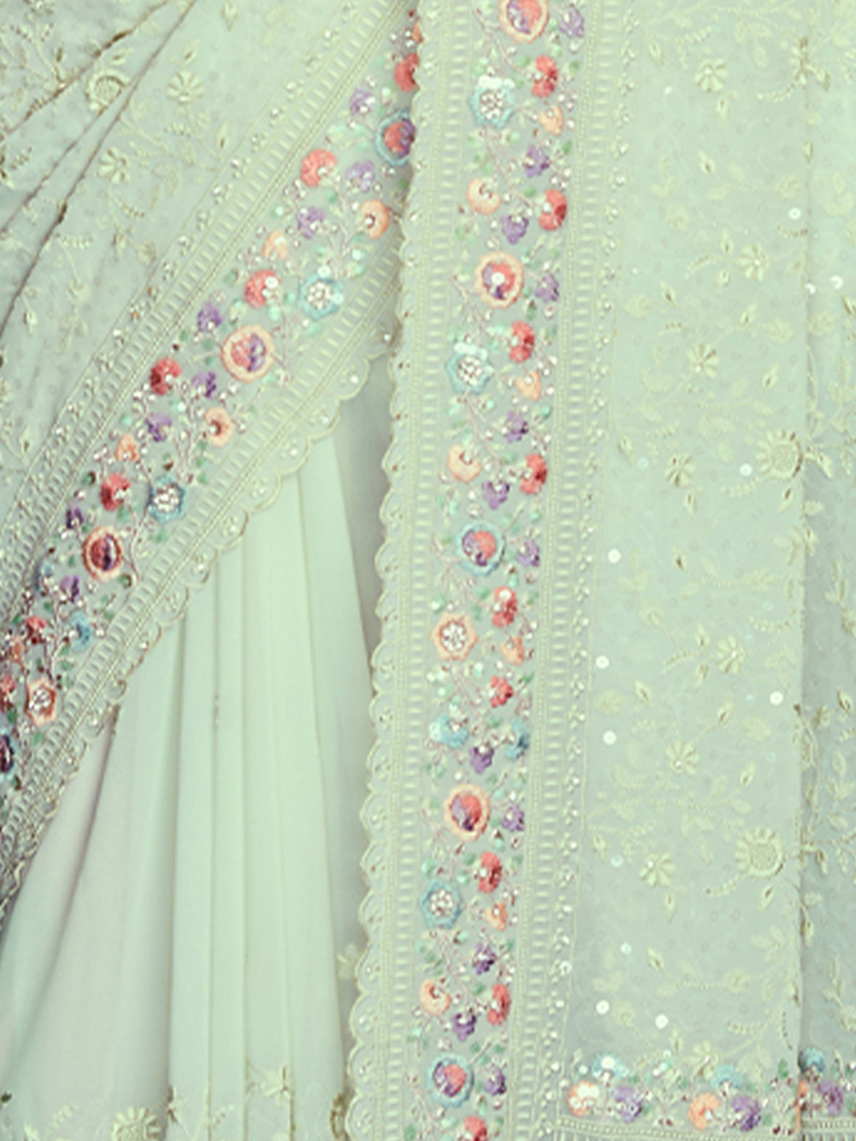 Sea Green Georgette Embroidered Saree With Unstitched Blouse Clothsvilla