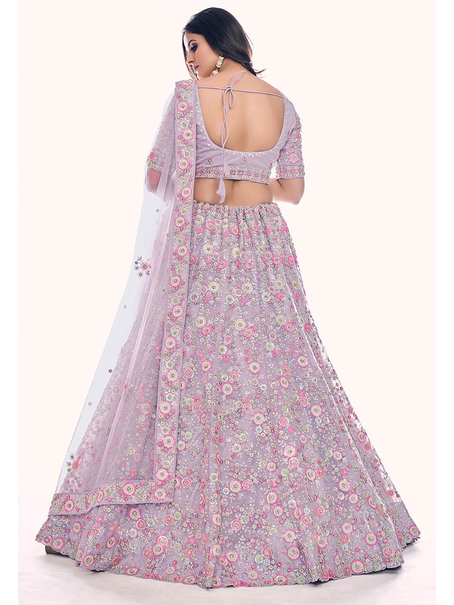 Lilac Soft Net Embroidered Designer Lehenga Choli Clothsvilla