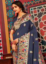 Load image into Gallery viewer, Denim Blue Zari Woven Paithani Silk Saree Clothsvilla