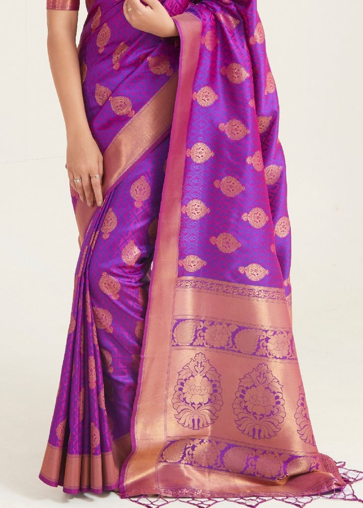 Royal Purple Zari Butta Woven Banasari Silk Saree Clothsvilla