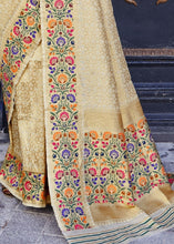 Load image into Gallery viewer, Cream and Golden Blend Silk Saree with Floral Woven Border and Pallu Clothsvilla