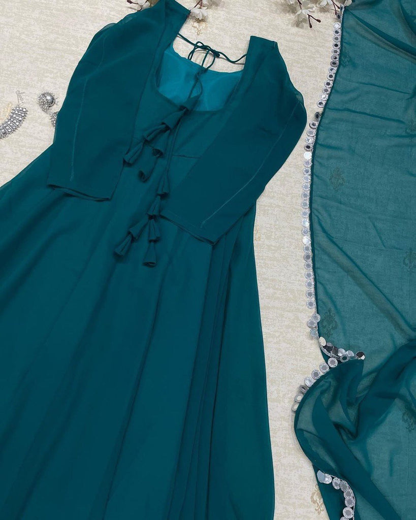 Good Looking Teal Green Color Gown With Dupatta