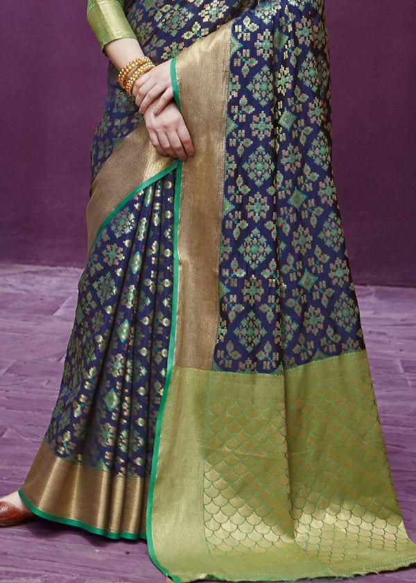 Navy Blue Woven Patola Silk Saree Clothsvilla