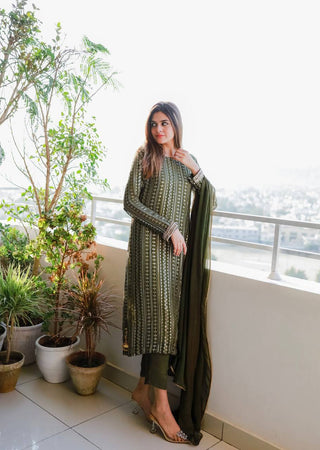 Casual Wear Mehndi Color Sequence Work Salwar Suit Clothsvilla