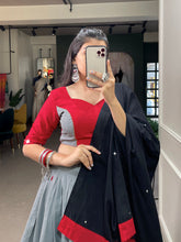 Load image into Gallery viewer, Grey Color Plain And Embroidery With Original Mirror Work Cotton Chaniya Choli ClothsVilla.com