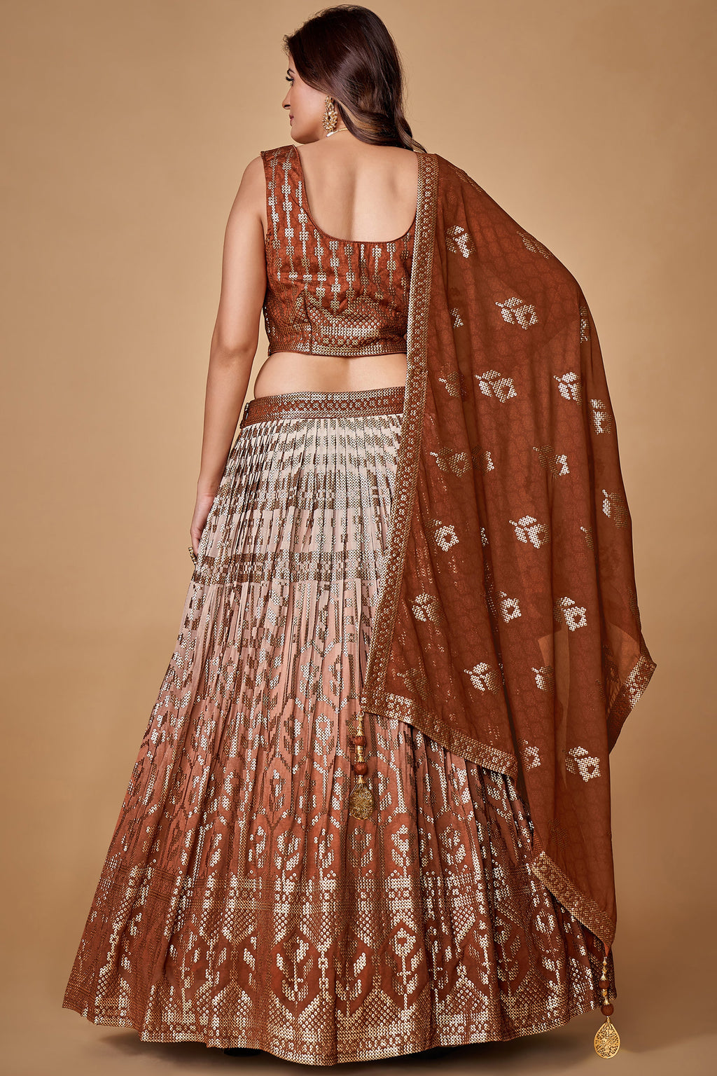 Brown Sequins Work Georgette Wedding Wear Lehenga Choli Clothsvilla