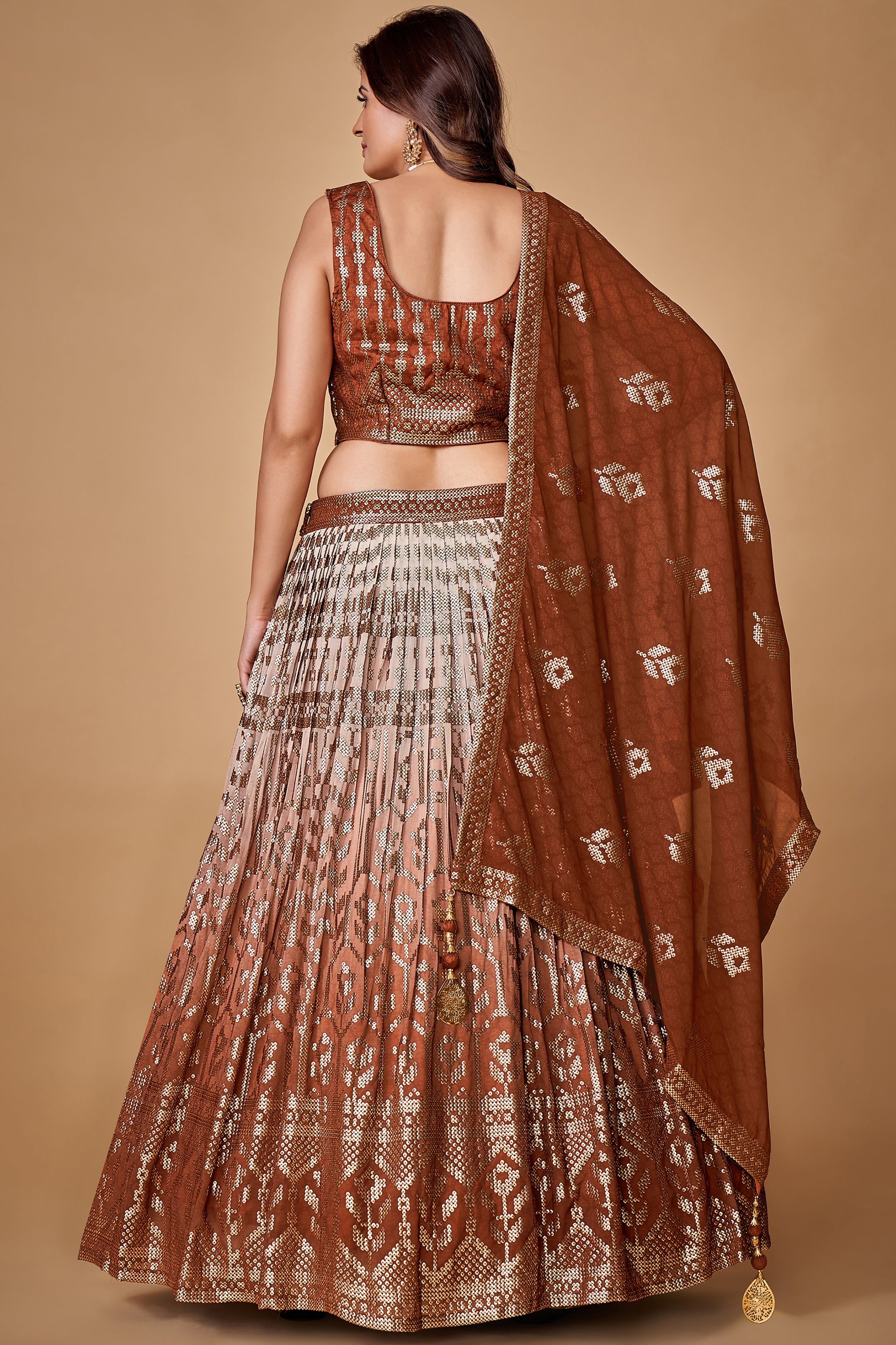 Brown Sequins Work Georgette Wedding Wear Lehenga Choli Clothsvilla
