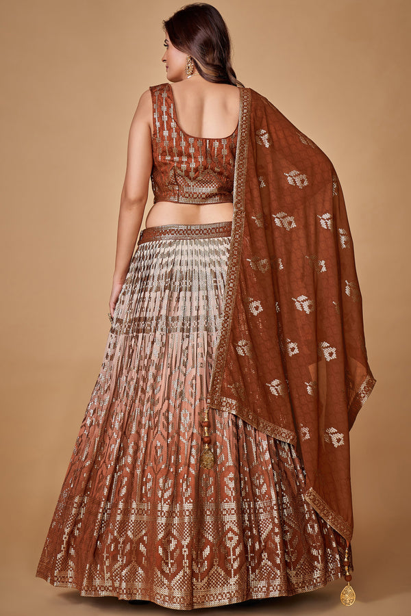 Brown Sequins Work Georgette Wedding Wear Lehenga Choli Clothsvilla