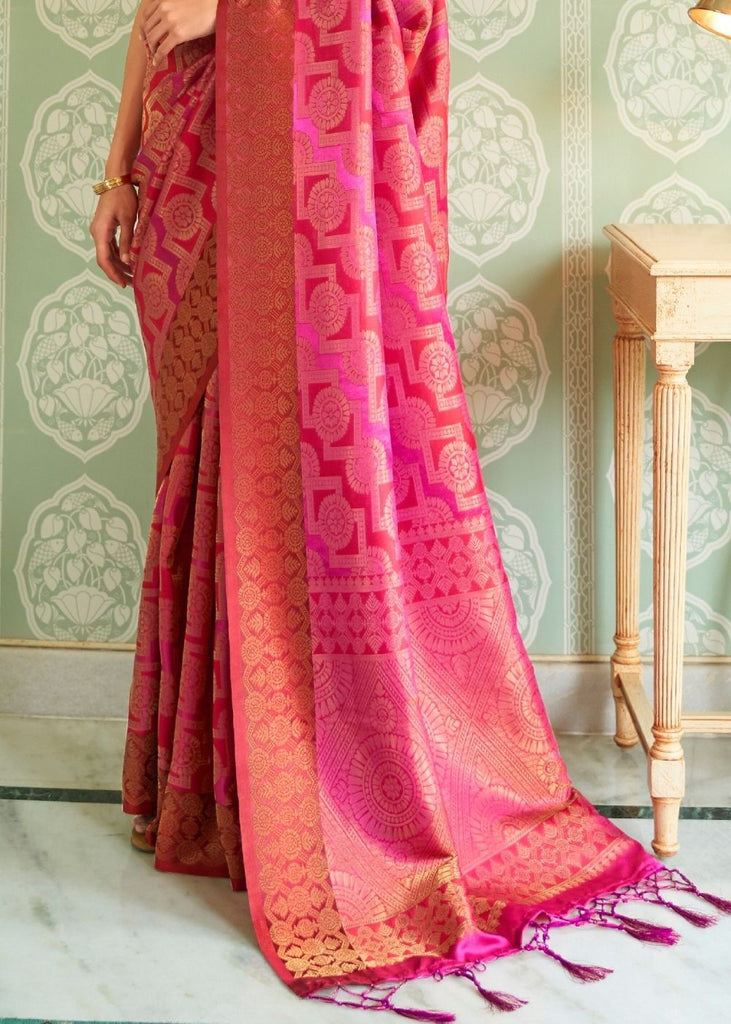 Cerise Pink Zari Woven Handloom Silk Saree Clothsvilla