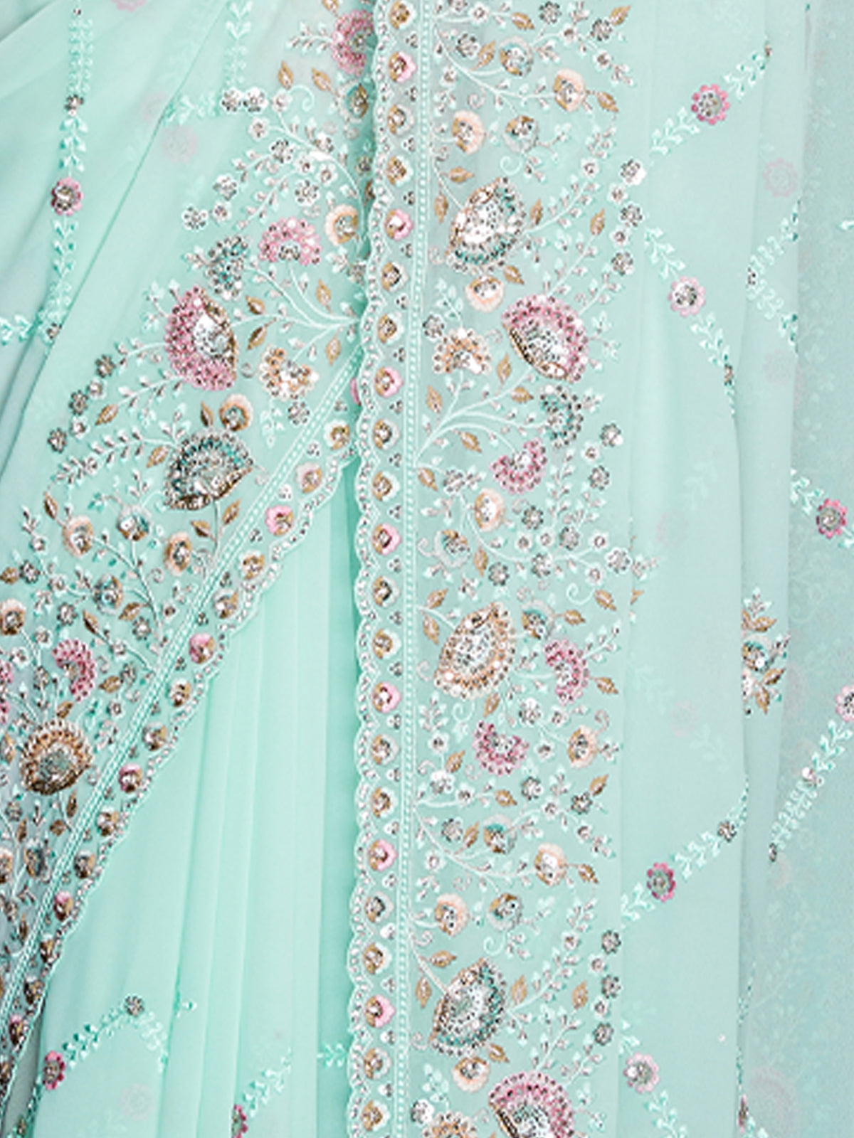 Blue Georgette Embroidered Saree With Unstitched Blouse Clothsvilla