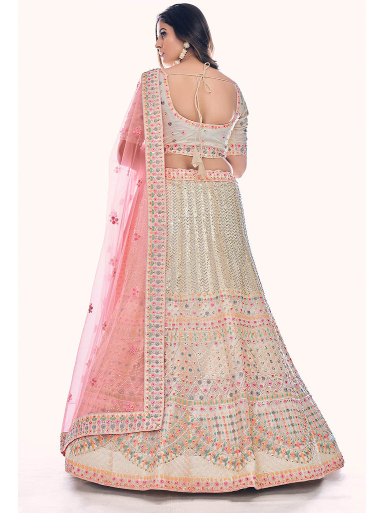 White Soft Net Embroidered Designer Lehenga Choli Clothsvilla