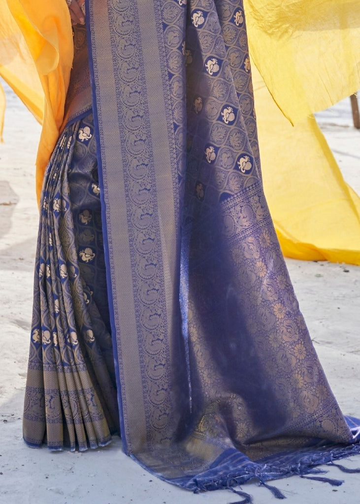 Space Blue Soft Silk Woven Kanjivaram Saree : Special Edition Clothsvilla