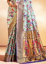 Load image into Gallery viewer, Maya Blue Woven Banarasi Paithani Silk Saree Clothsvilla