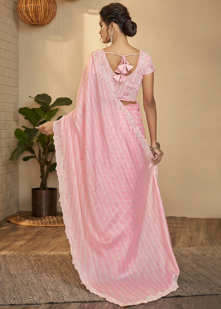 BABY PINK WOVEN SATIN SILK SAREE Clothsvilla