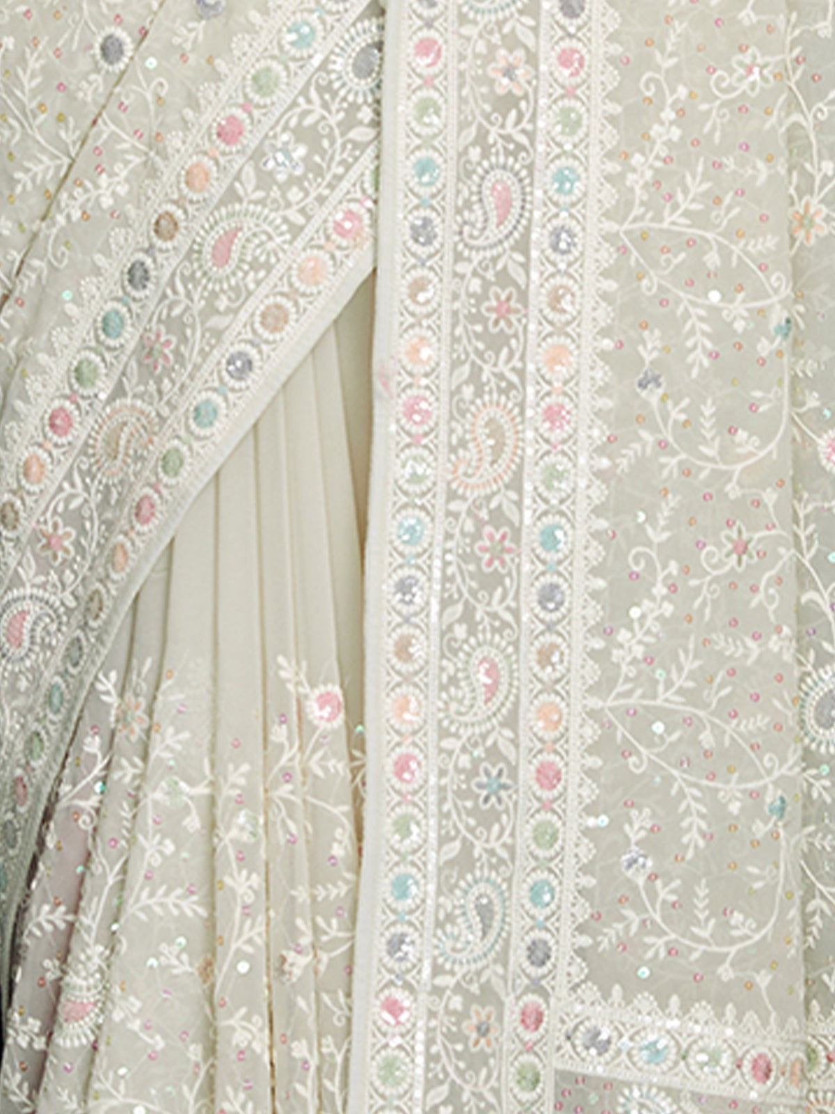 Off White Georgette Embroidered Saree With Unstitched Blouse Clothsvilla