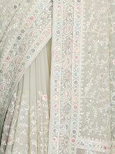 Load image into Gallery viewer, Off White Georgette Embroidered Saree With Unstitched Blouse Clothsvilla