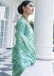 Load image into Gallery viewer, Caribbean Green Lucknowi Chikankari Weaving Silk Saree Clothsvilla