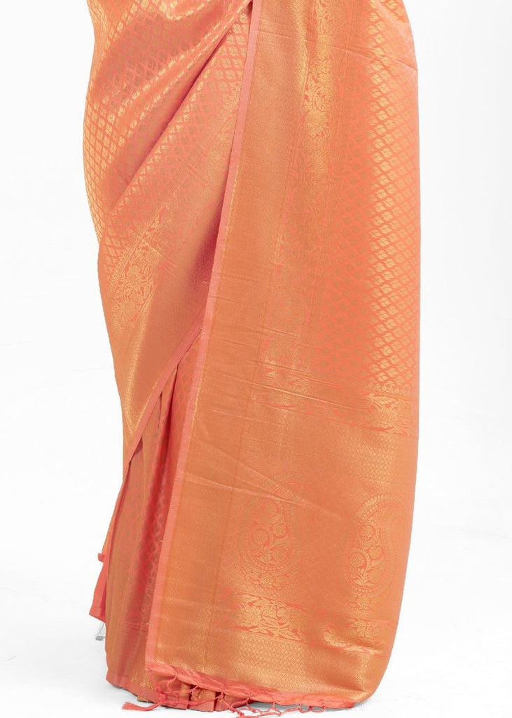 Salmon Orange Kanjivaram Soft Woven Silk Saree Clothsvilla