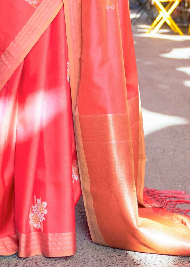 Candy Red Designer Wear Woven Banarasi Silk Saree Clothsvilla