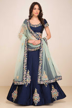 Load image into Gallery viewer, Navy Blue Designer Silk Lehenga with Embroidered Blouse ClothsVilla