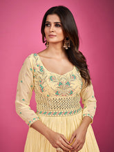 Load image into Gallery viewer, Yellow Pure Georgette Embroidered Gown Clothsvilla