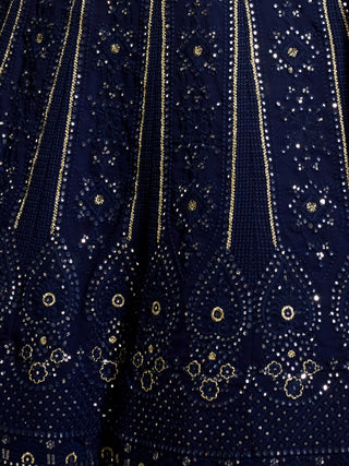Beautiful Navy Blue Color Georgette Semi Stitched Lehenga With Blouse Piece Clothsvilla