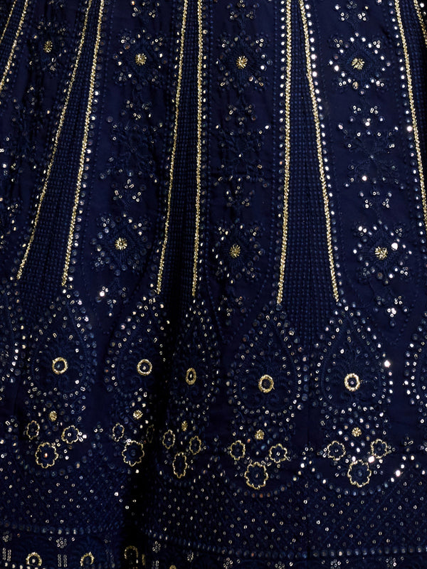 Beautiful Navy Blue Color Georgette Semi Stitched Lehenga With Blouse Piece Clothsvilla