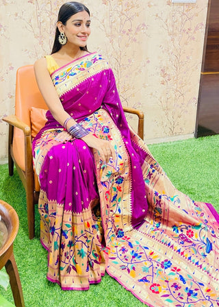 Magenta Purple Zari Woven Paithani Silk Saree Clothsvilla
