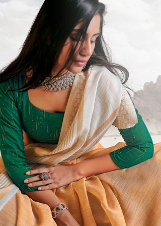 Salmon Orange Soft Linen Silk Saree with Lucknowi work and Sequence Blouse Clothsvilla