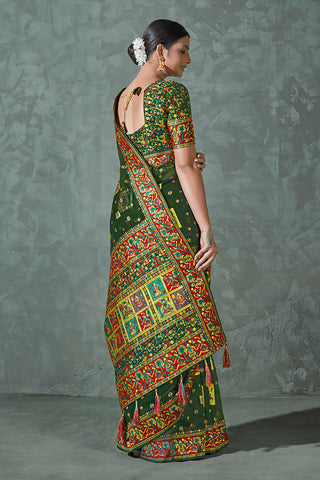 Dark Green Color Cotton Work Silk Zari Work Saree Clothsvilla