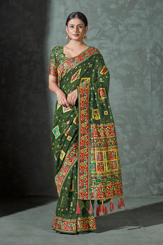 Dark Green Color Cotton Work Silk Zari Work Saree Clothsvilla