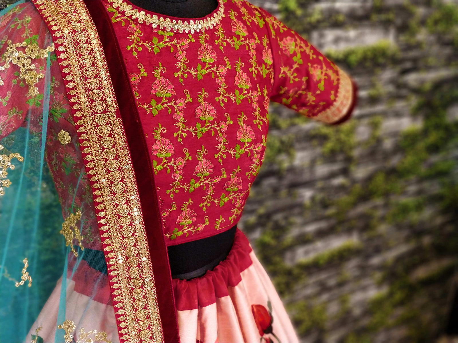 Rose Florals Printed Designer Lehenga with Heavily Embroidered Blouse ClothsVilla