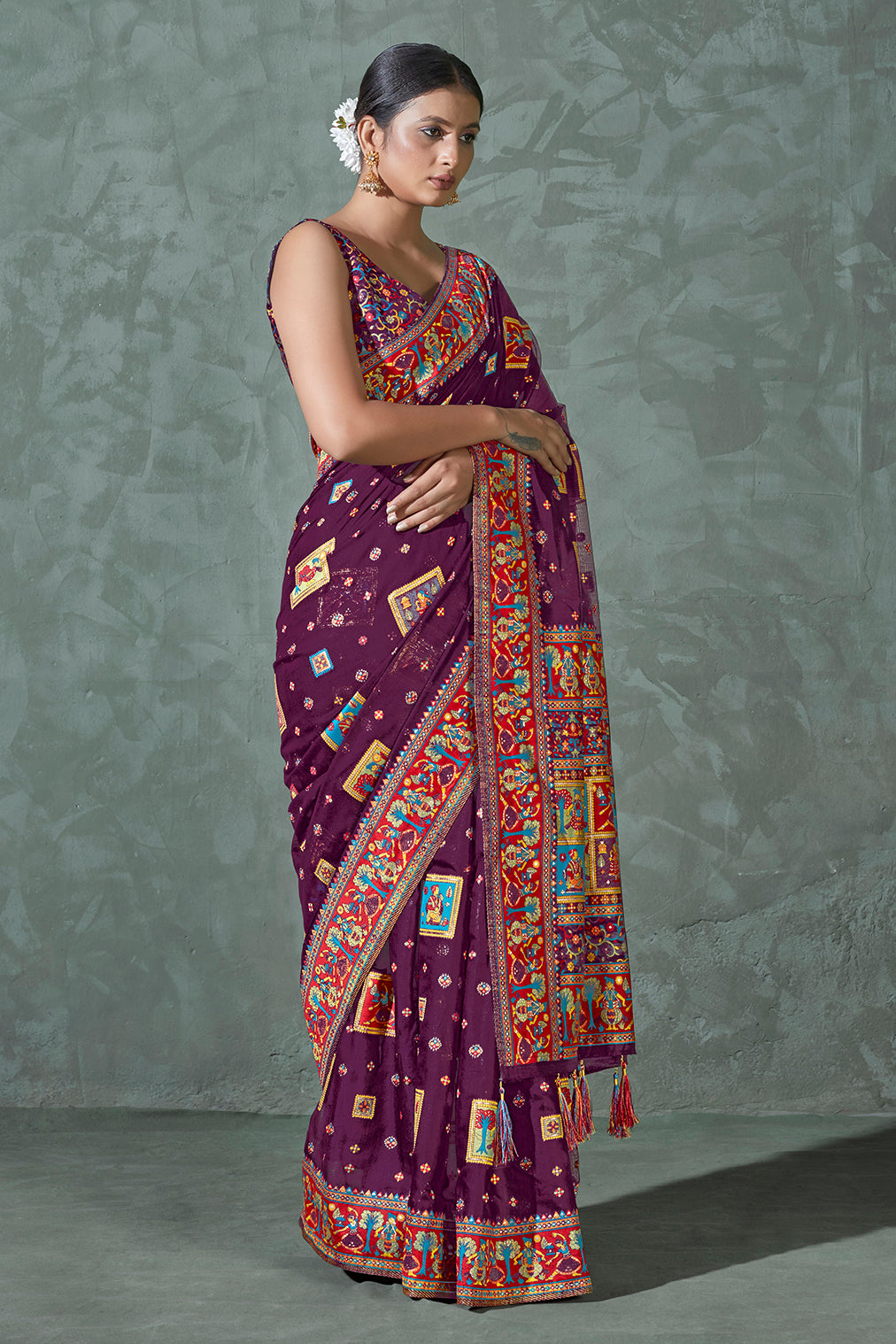 Purple Color Cotton Work Silk Zari Work Saree Clothsvilla