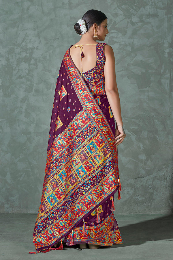 Purple Color Cotton Work Silk Zari Work Saree Clothsvilla