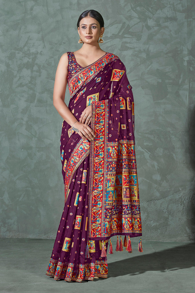 Purple Color Cotton Work Silk Zari Work Saree Clothsvilla