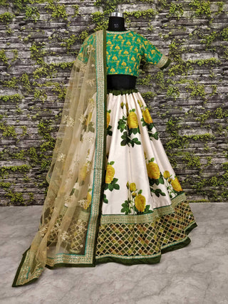Rose Florals Printed Designer Lehengas with Heavily Embroidered Blouse ClothsVilla