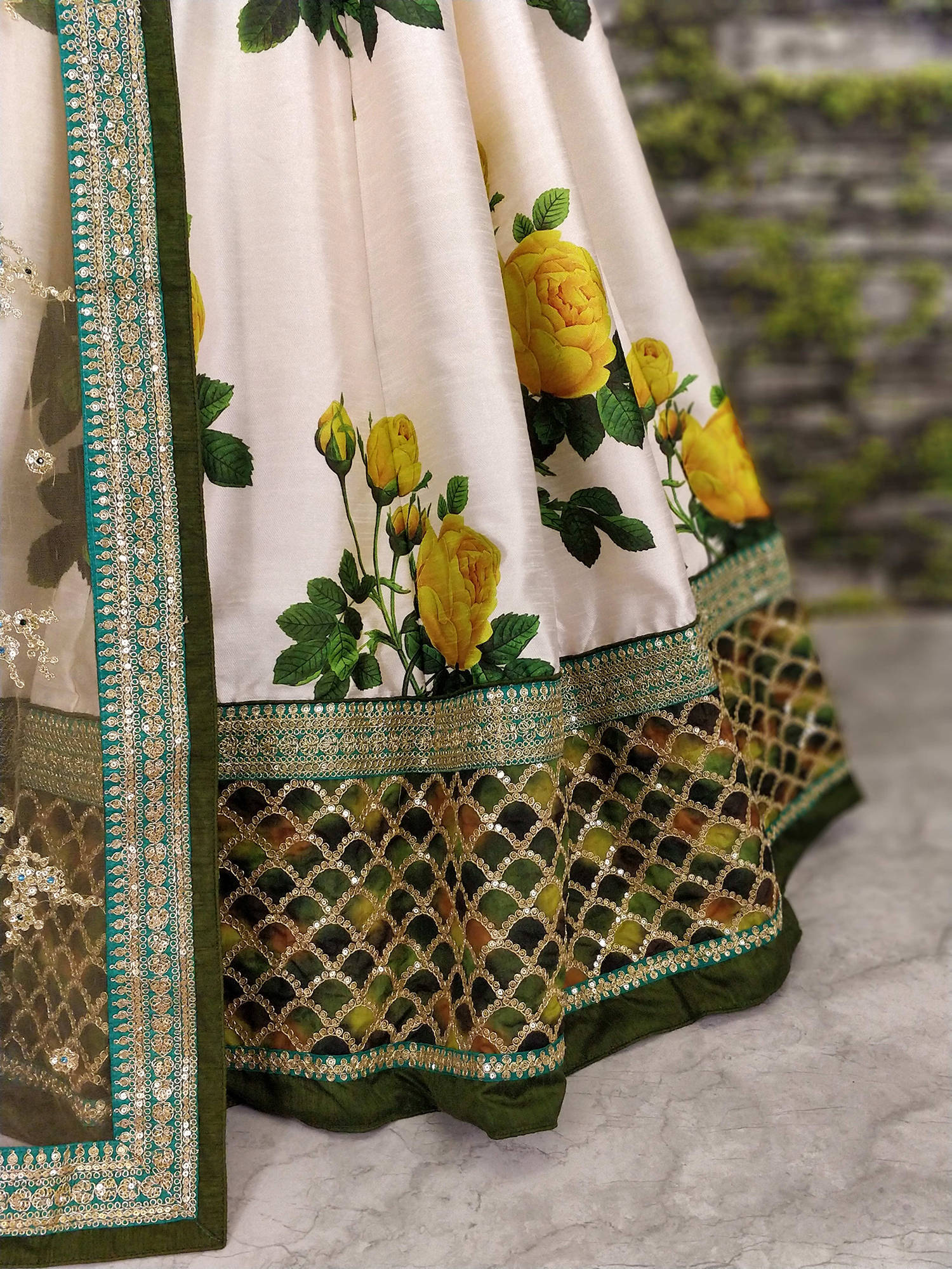 Rose Florals Printed Designer Lehengas with Heavily Embroidered Blouse ClothsVilla