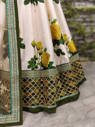 Rose Florals Printed Designer Lehengas with Heavily Embroidered Blouse ClothsVilla