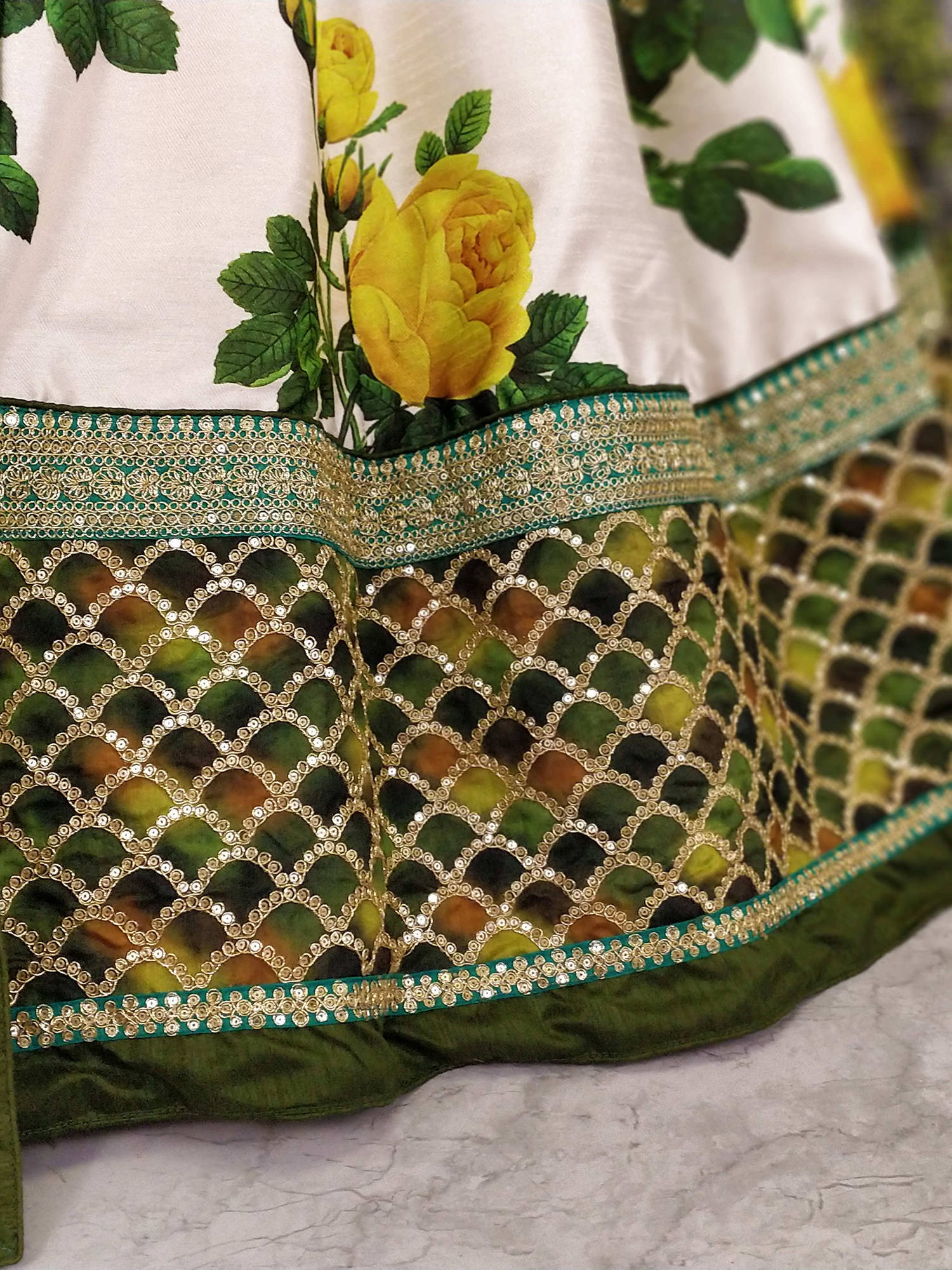 Rose Florals Printed Designer Lehengas with Heavily Embroidered Blouse ClothsVilla