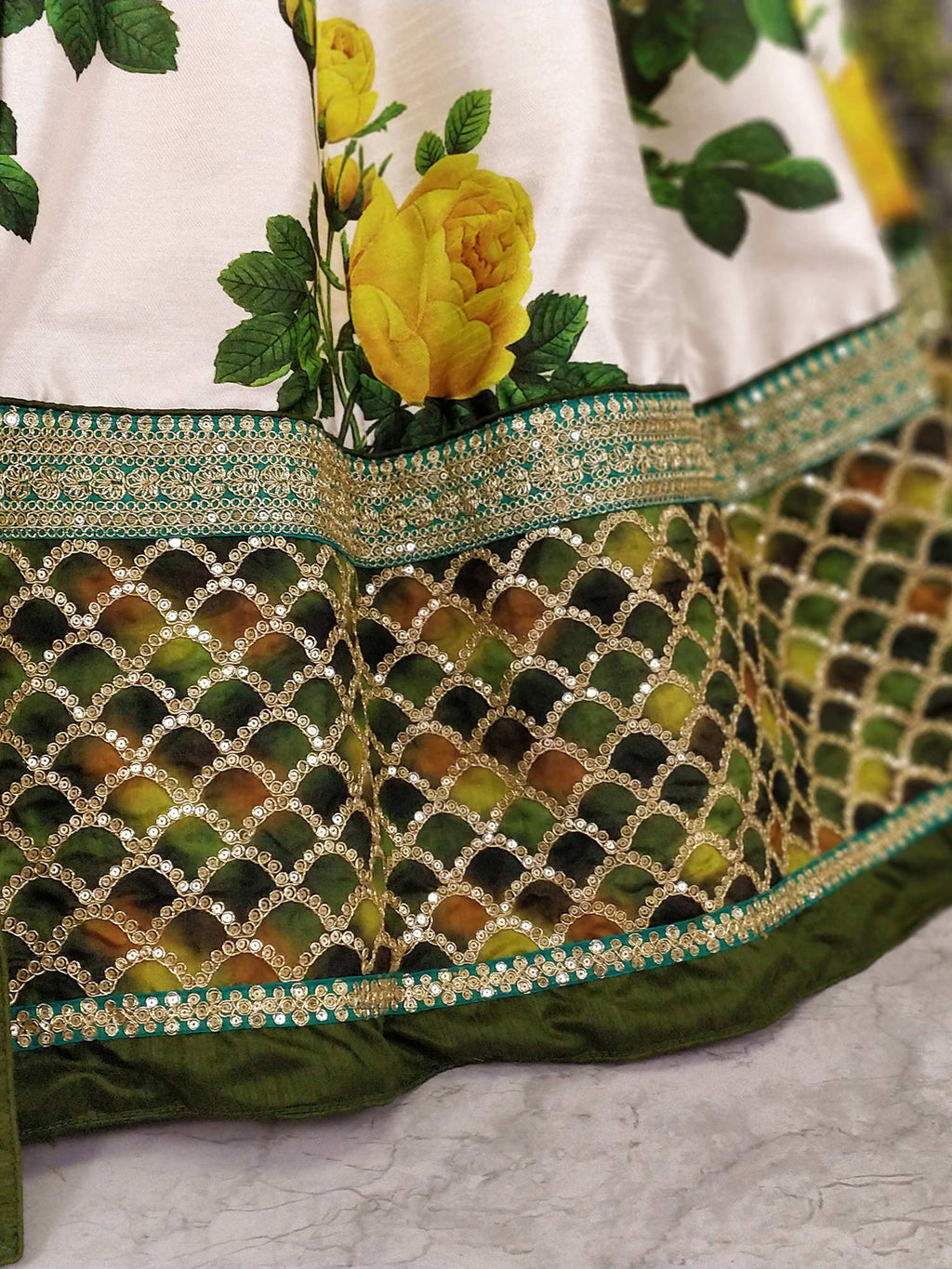 Rose Florals Printed Designer Lehengas with Heavily Embroidered Blouse ClothsVilla