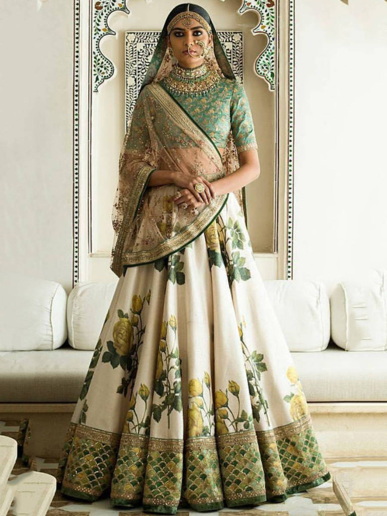 Rose Florals Printed Designer Lehengas with Heavily Embroidered Blouse ClothsVilla