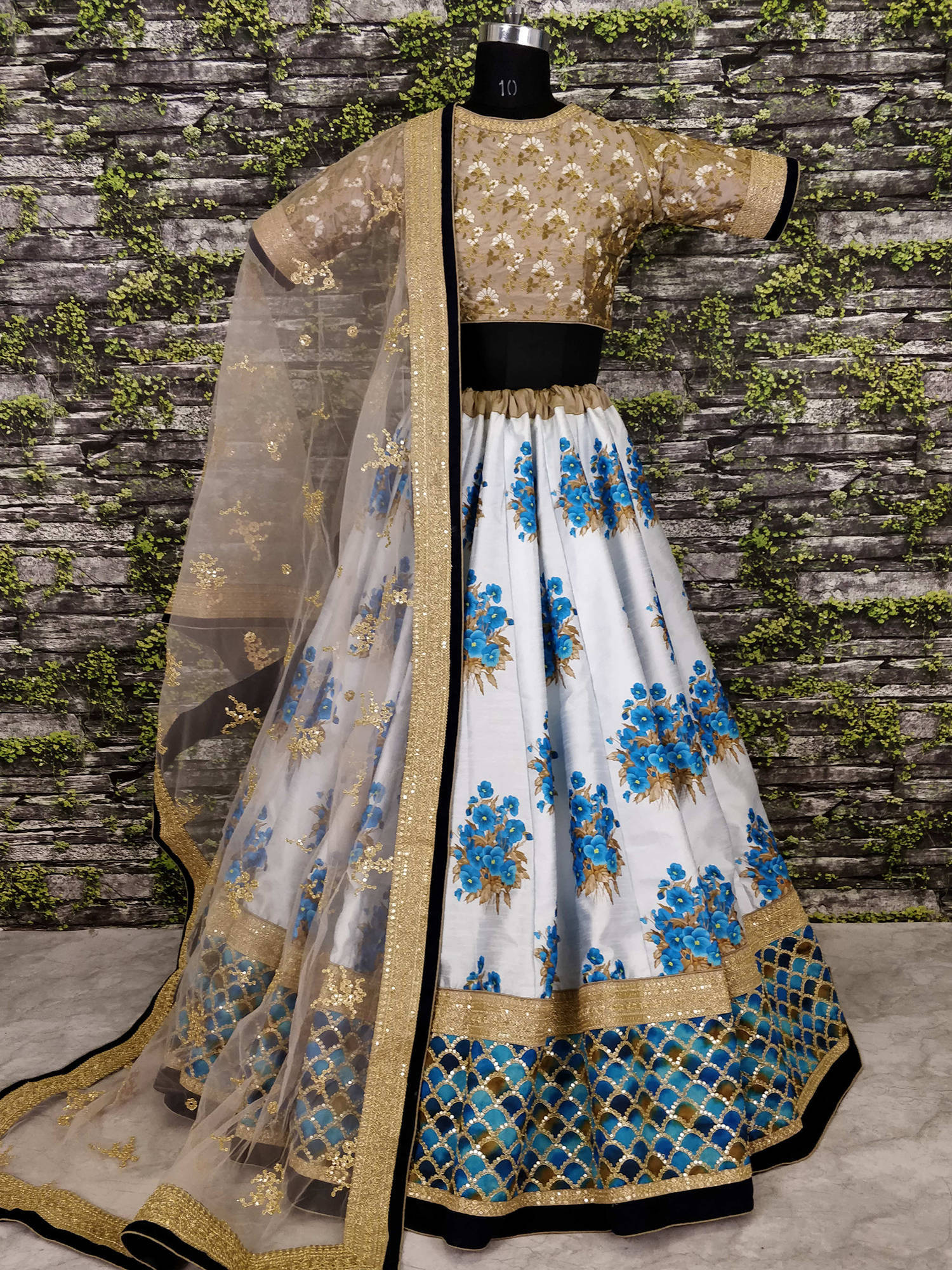 Botanical Flower Butta Printed Lehenga with Heavily Embroidered Blouse Secondary image