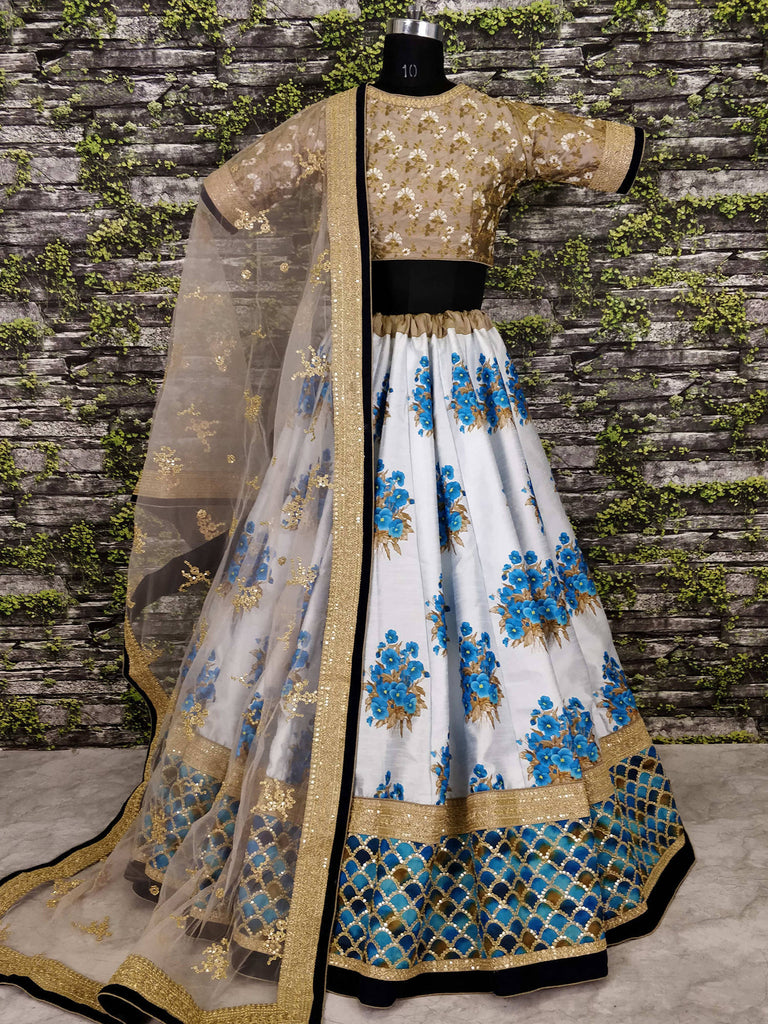 Botanical Flower Butta Printed Lehenga with Heavily Embroidered Blouse ClothsVilla