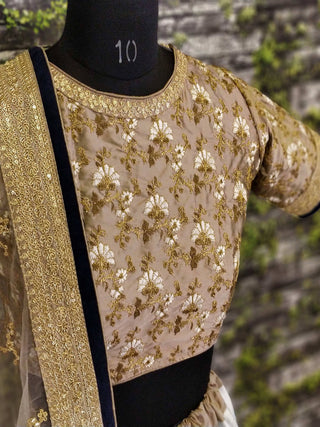 Botanical Flower Butta Printed Lehenga with Heavily Embroidered Blouse ClothsVilla