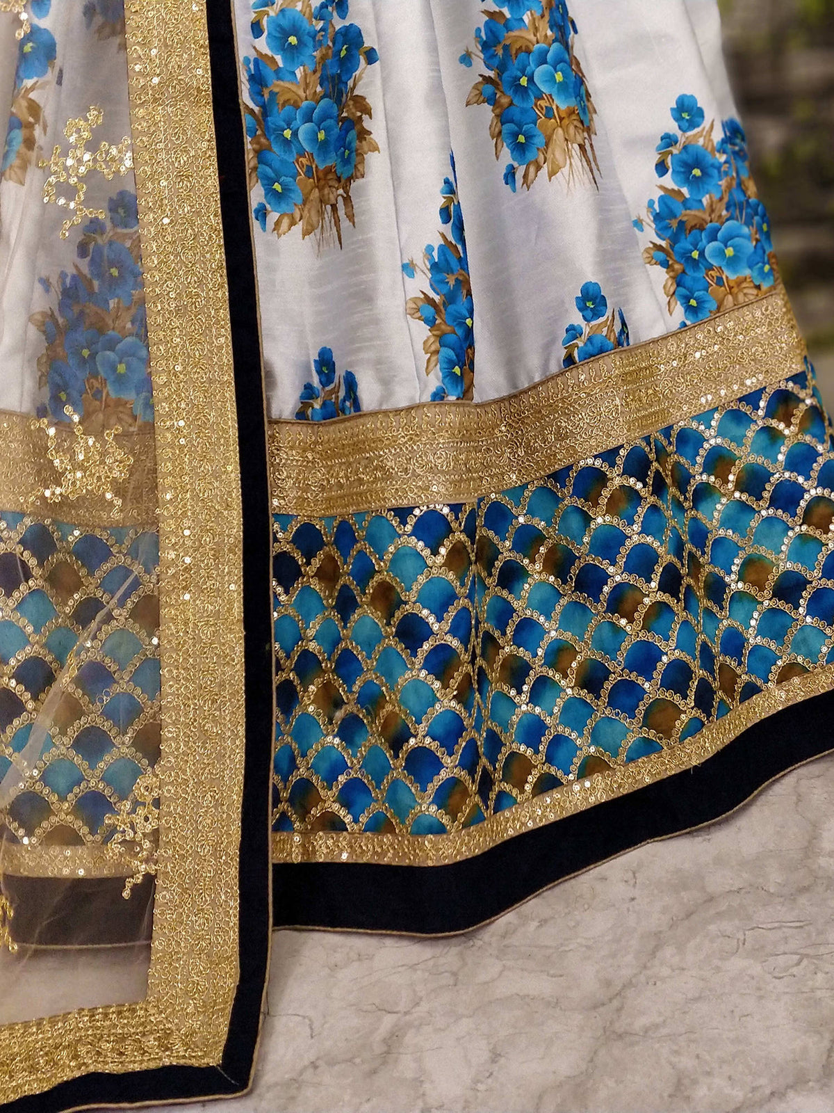 Botanical Flower Butta Printed Lehenga with Heavily Embroidered Blouse ClothsVilla