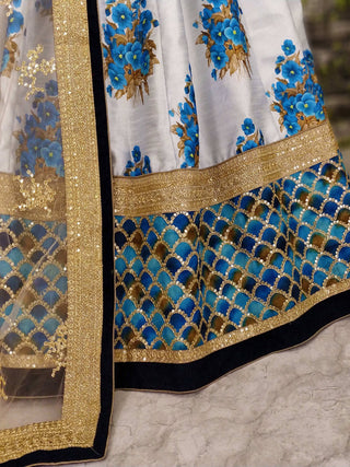 Botanical Flower Butta Printed Lehenga with Heavily Embroidered Blouse ClothsVilla