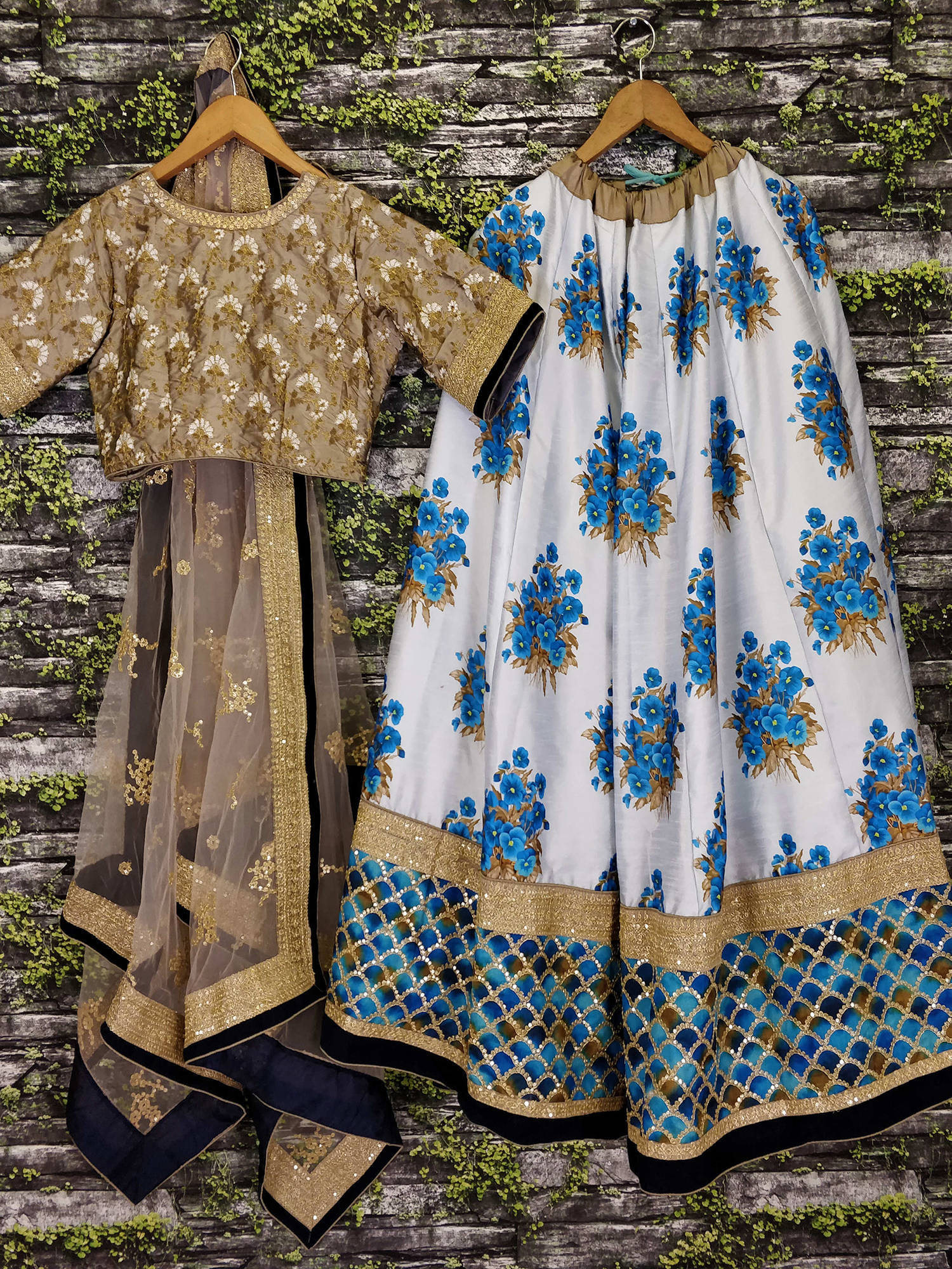 Botanical Flower Butta Printed Lehenga with Heavily Embroidered Blouse ClothsVilla
